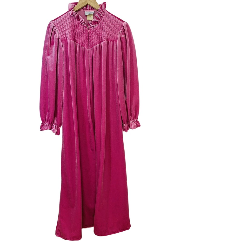 Gilligan Omalley  1/4 Zip Velour Pink Robe Size 12 Kaftan‎ Ruffle Pockets
